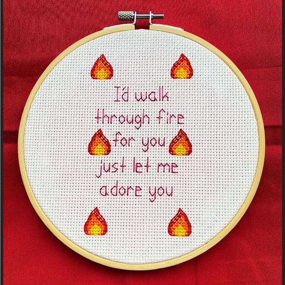 Harry Styles Adore You Lyrics Inspired 6-Inch Wooden-Framed Cross Stitch - Picture 2 of 6